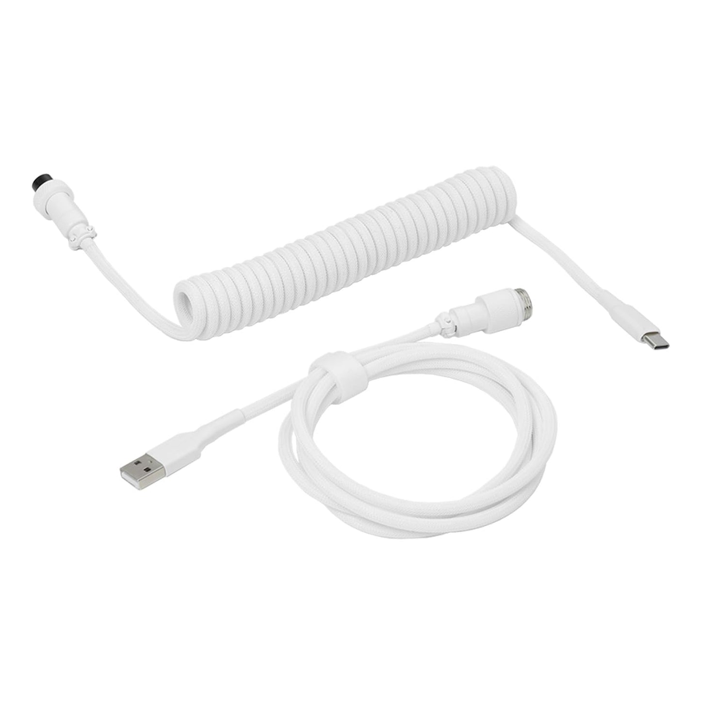 DROP Black and White Coiled Keyboard Cable - Aviator Connector - Black-on-White