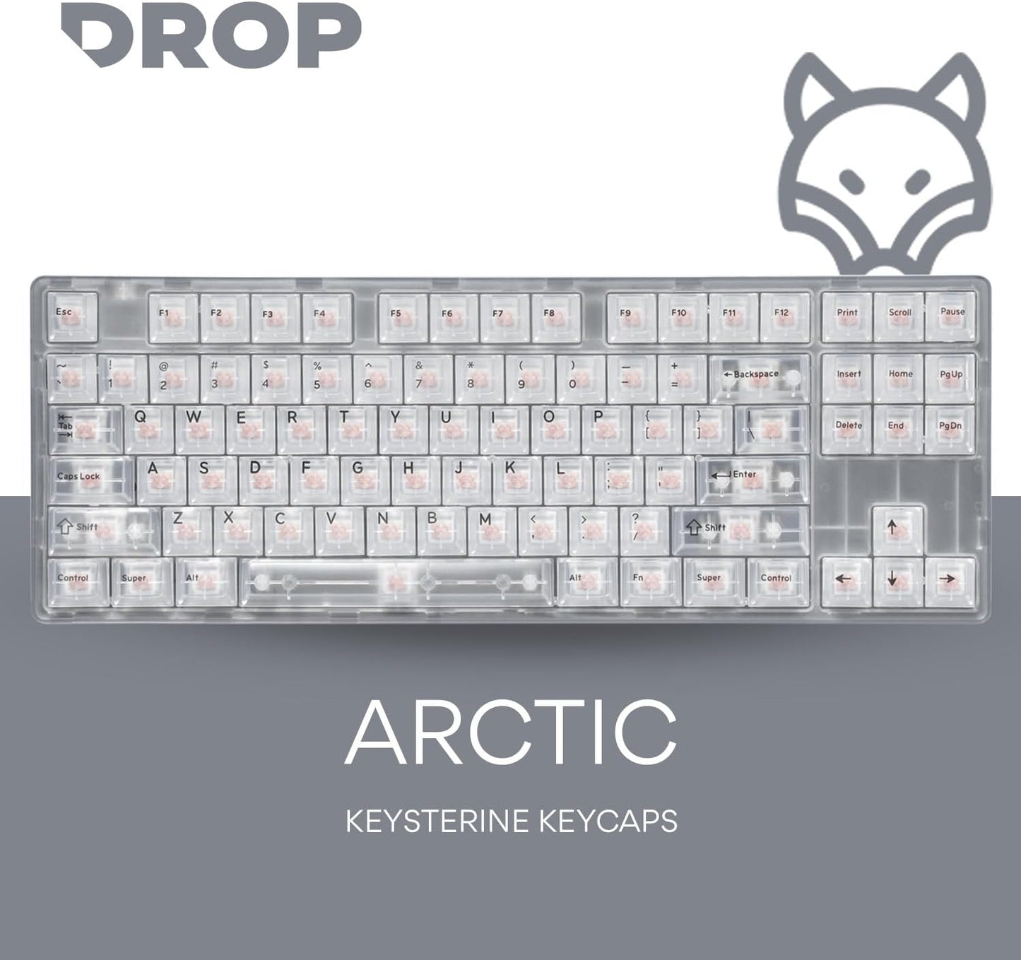 DROP + MiTo Keysterine Transparent ABS Keycap Set R2 - Arctic - 60%, 65%, 75%, TKL, WKL, 1800, 96-Key, Full-Size and More Cherry MX Style Keyboard Compatibility