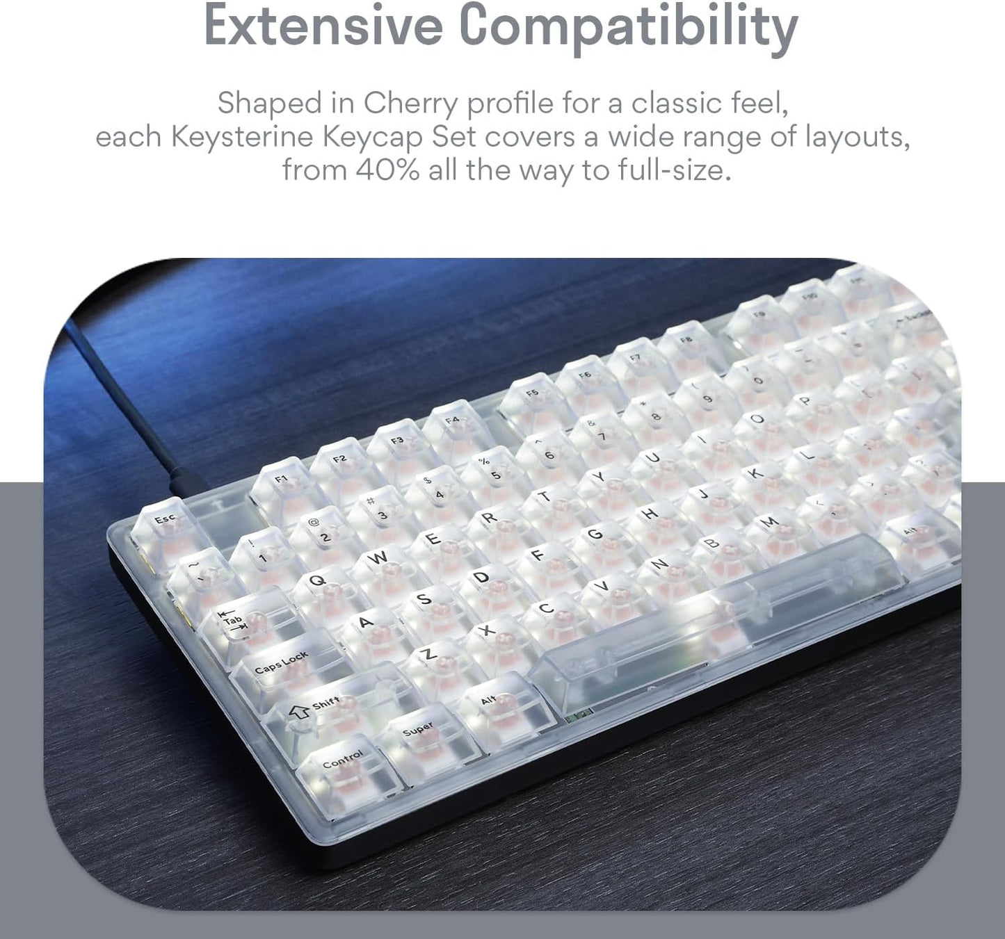 DROP + MiTo Keysterine Transparent ABS Keycap Set R2 - Arctic - 60%, 65%, 75%, TKL, WKL, 1800, 96-Key, Full-Size and More Cherry MX Style Keyboard Compatibility