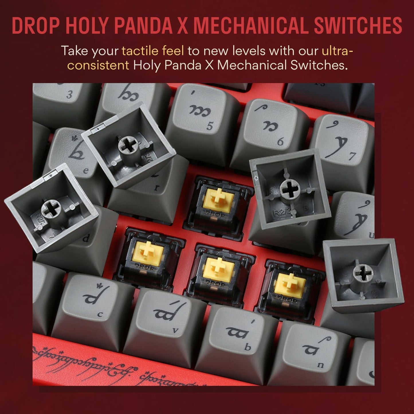 DROP + The Lord of The Rings™ Ringwraith™ TKL Mechanical Keyboard - MT3 Profile Keycaps with Accent Keys - Holy Panda X Tactile Switches - PBT Dye-Sub Keycaps - LED Backlight - Red
