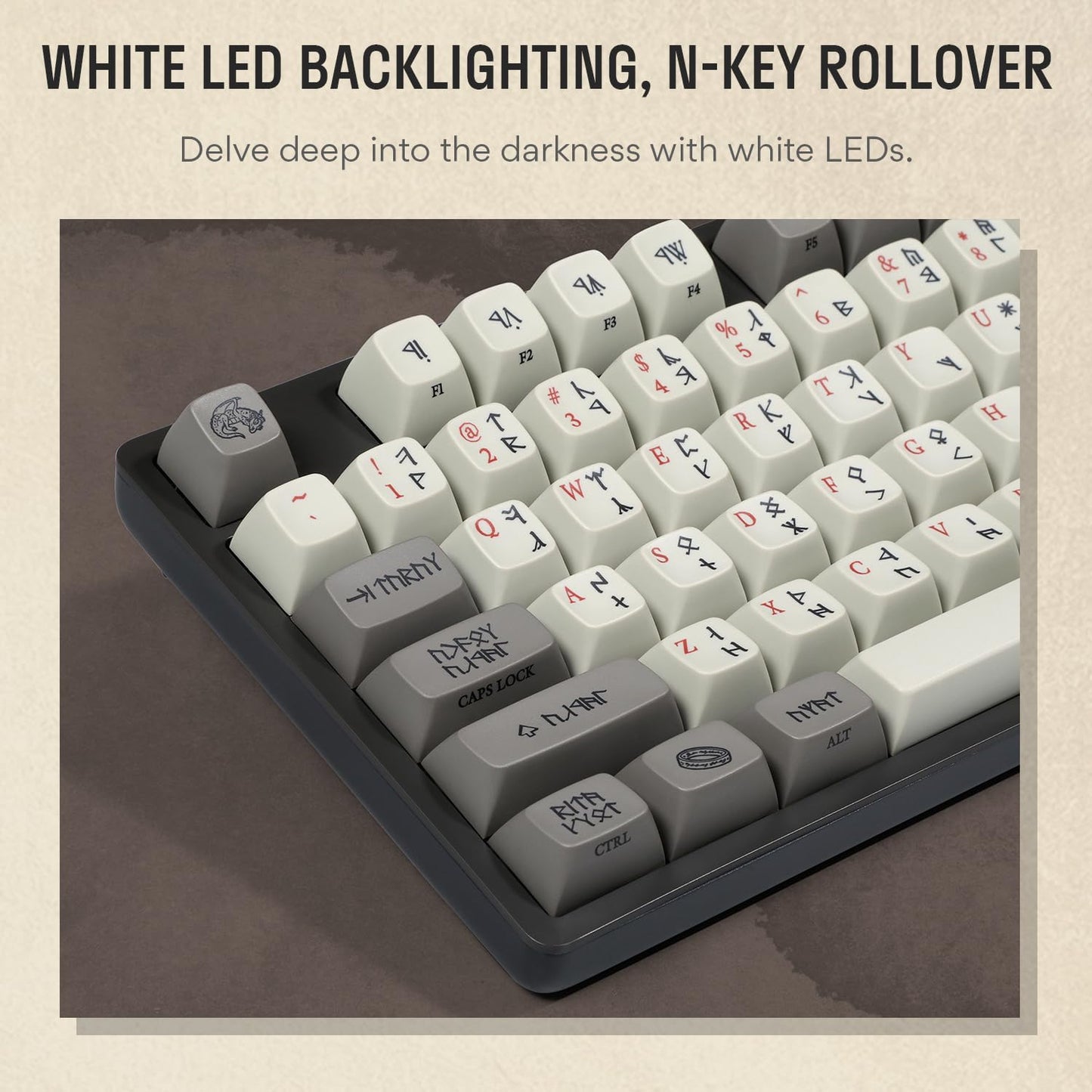 DROP + The Lord of The Rings™ Dwarvish TKL Mechanical Keyboard - MT3 Profile Keycaps with Accent Keys - Holy Panda X Tactile Switches - PBT Dye-Sub Keycaps - LED Backlight - Dark Gray