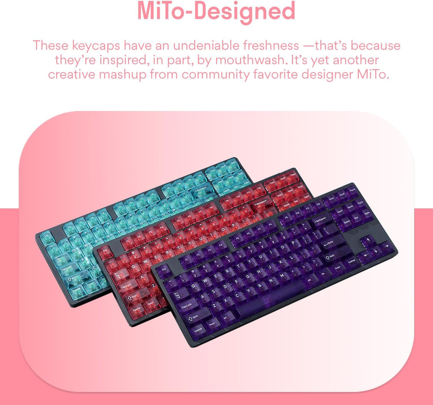 DROP + MiTo Keysterine Transparent ABS Keycap Set R2 - Raspberry - 60%, 65%, 75%, TKL, WKL, 1800, 96-Key, Full-Size and More Cherry MX Style Keyboard Compatibility