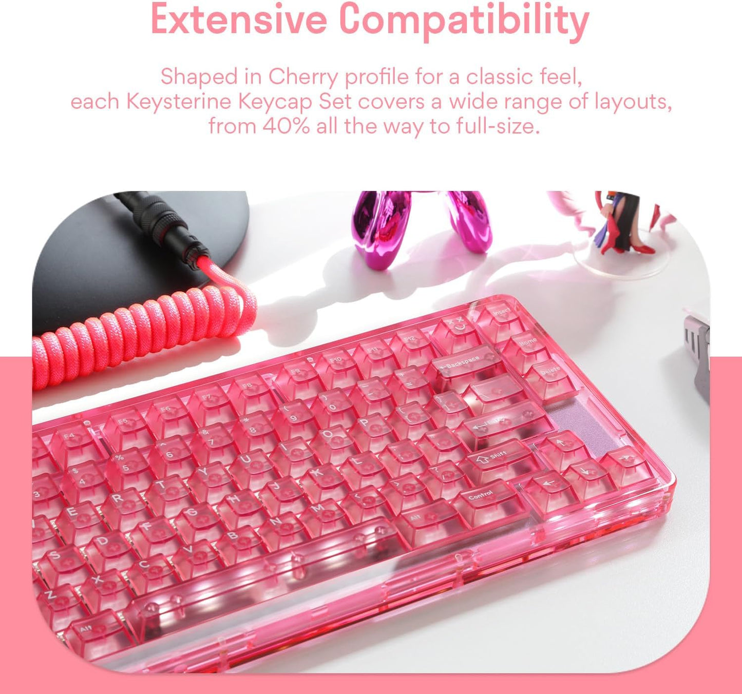DROP + MiTo Keysterine Transparent ABS Keycap Set R2 - Raspberry - 60%, 65%, 75%, TKL, WKL, 1800, 96-Key, Full-Size and More Cherry MX Style Keyboard Compatibility
