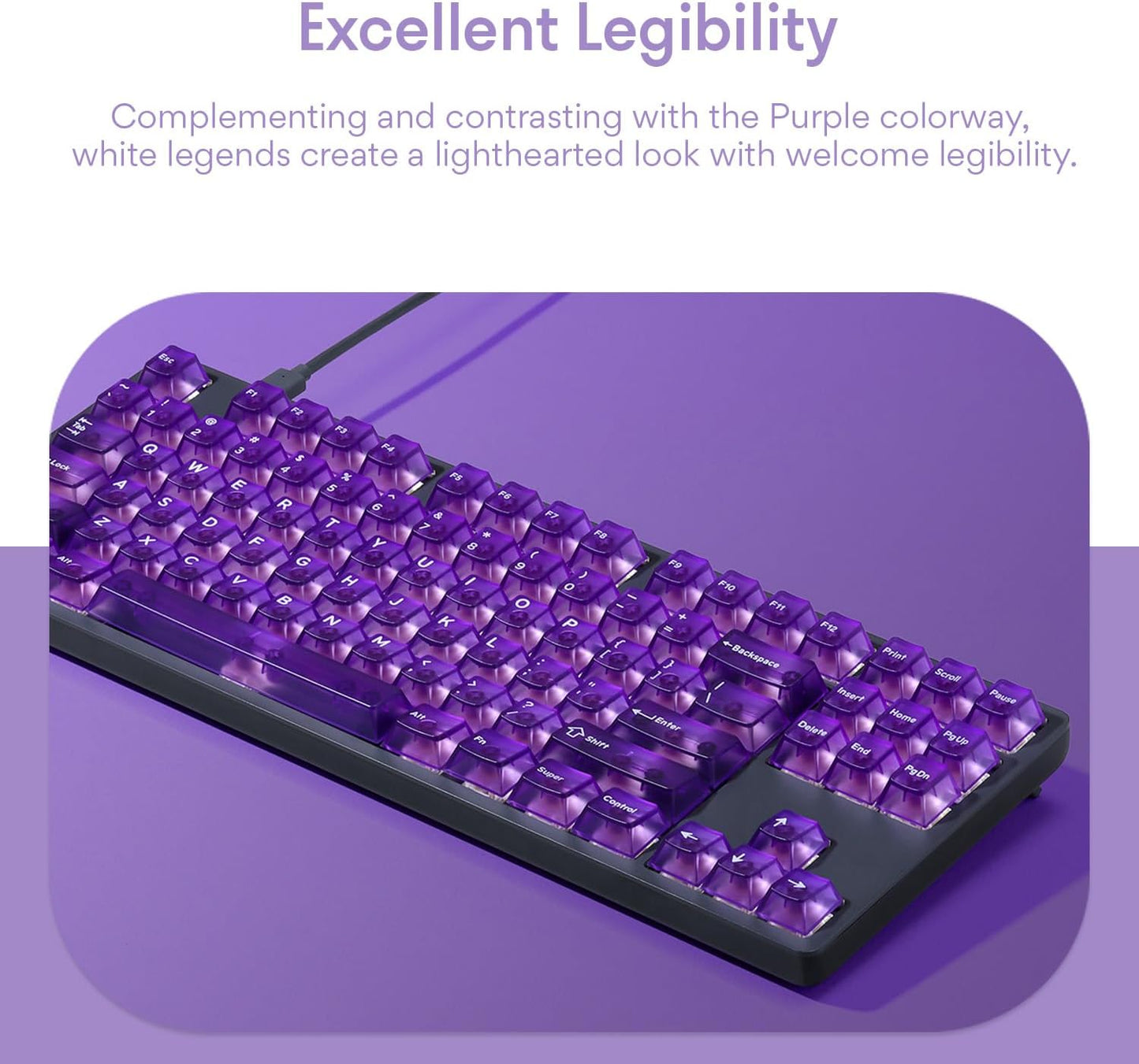 DROP + MiTo Keysterine Transparent ABS Keycap Set R2 - Grape - 60%, 65%, 75%, TKL, WKL, 1800, 96-Key, Full-Size and More Cherry MX Style Keyboard Compatibility