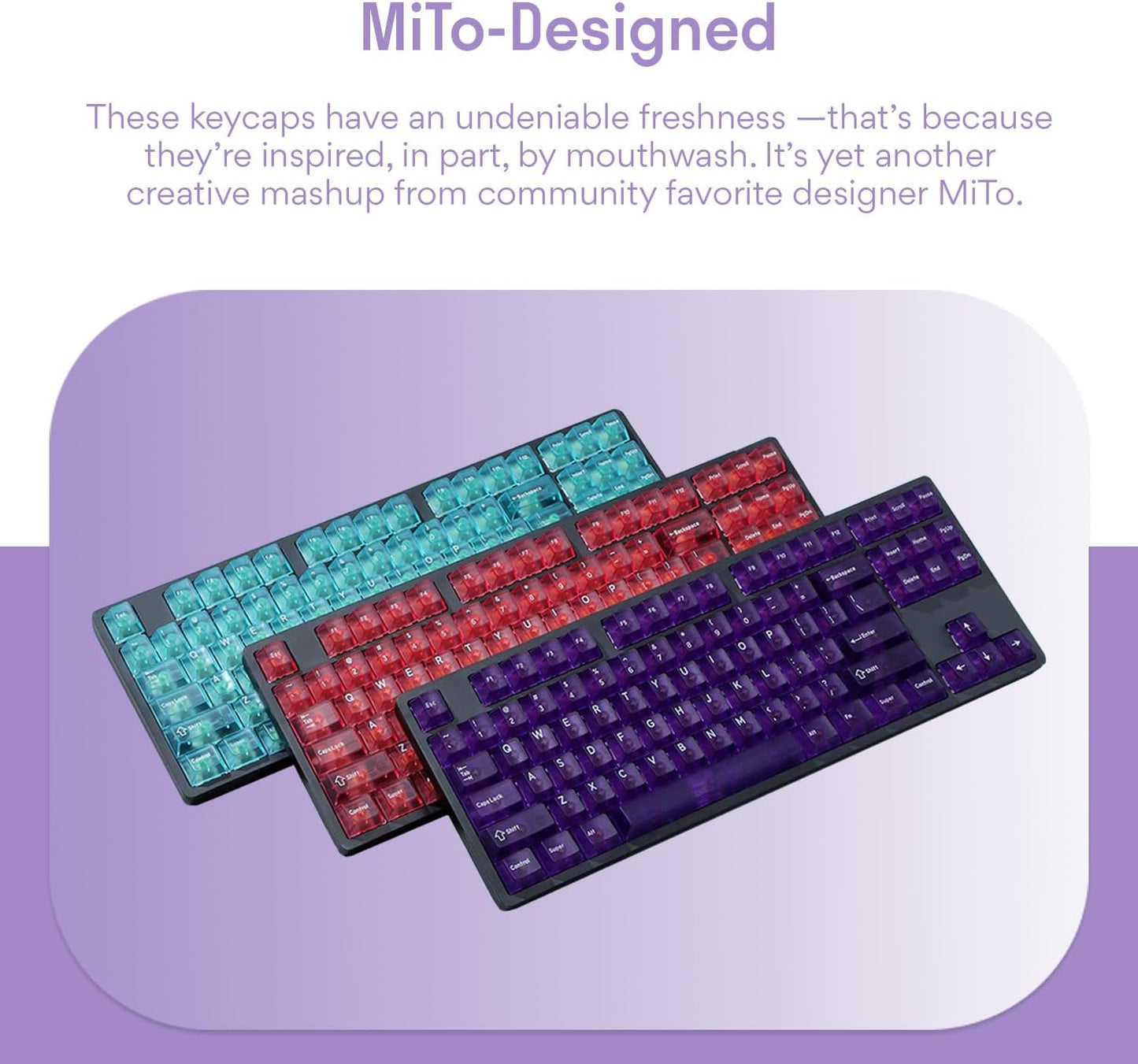 DROP + MiTo Keysterine Transparent ABS Keycap Set R2 - Grape - 60%, 65%, 75%, TKL, WKL, 1800, 96-Key, Full-Size and More Cherry MX Style Keyboard Compatibility