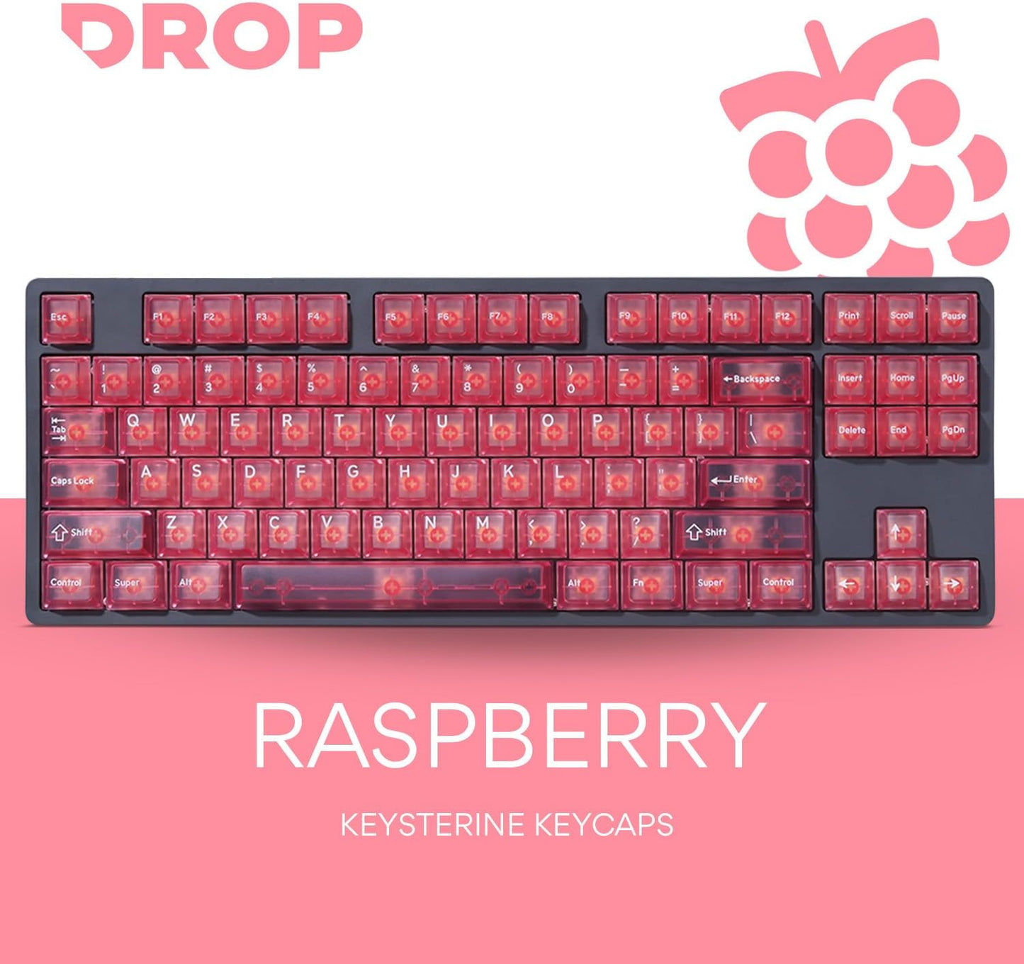 DROP + MiTo Keysterine Transparent ABS Keycap Set R2 - Raspberry - 60%, 65%, 75%, TKL, WKL, 1800, 96-Key, Full-Size and More Cherry MX Style Keyboard Compatibility