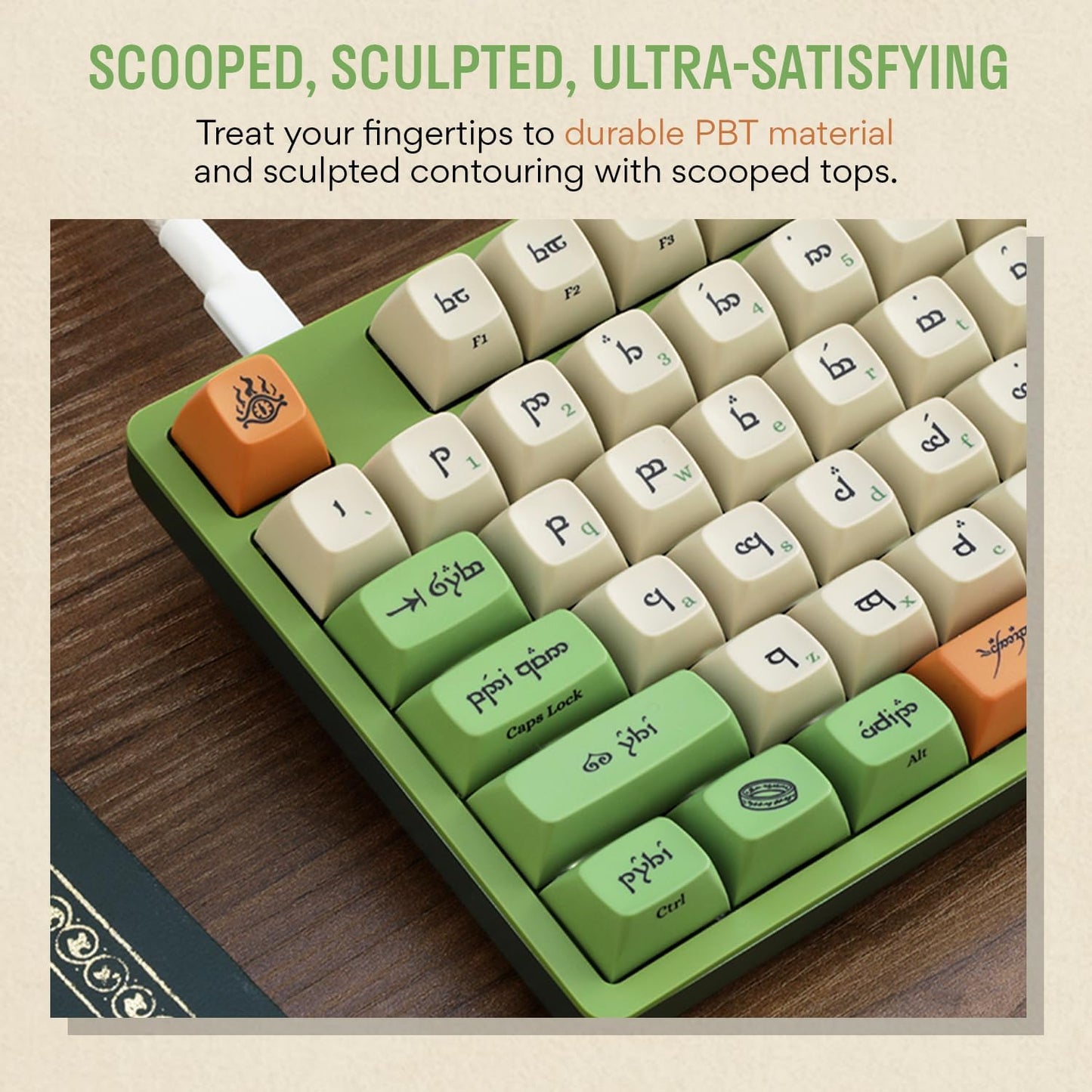 DROP + The Lord of The Rings™ Elvish TKL Mechanical Keyboard - MT3 Profile Keycaps with Accent Keys - Holy Panda X Tactile Switches - PBT Dye-Sub Keycaps - LED Backlight - Green
