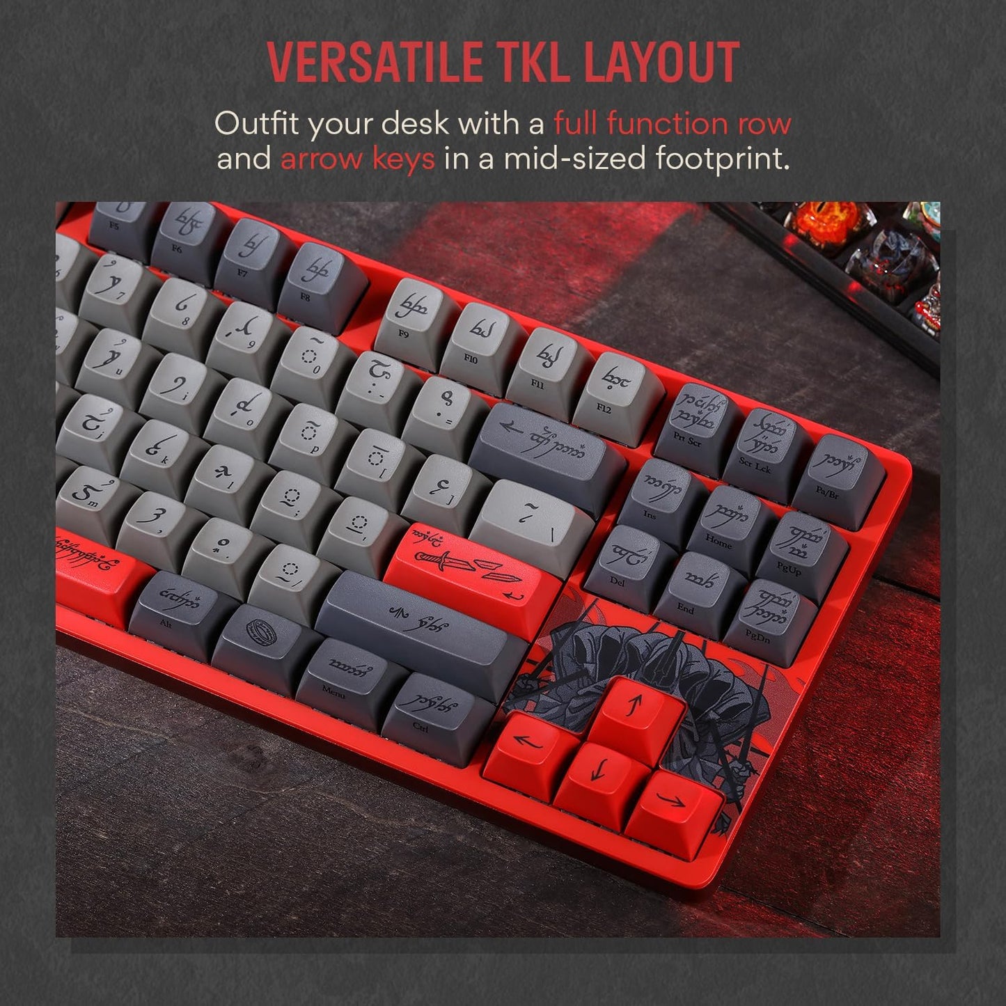 DROP + The Lord of The Rings™ Ringwraith™ TKL Mechanical Keyboard - MT3 Profile Keycaps with Accent Keys - Holy Panda X Tactile Switches - PBT Dye-Sub Keycaps - LED Backlight - Red