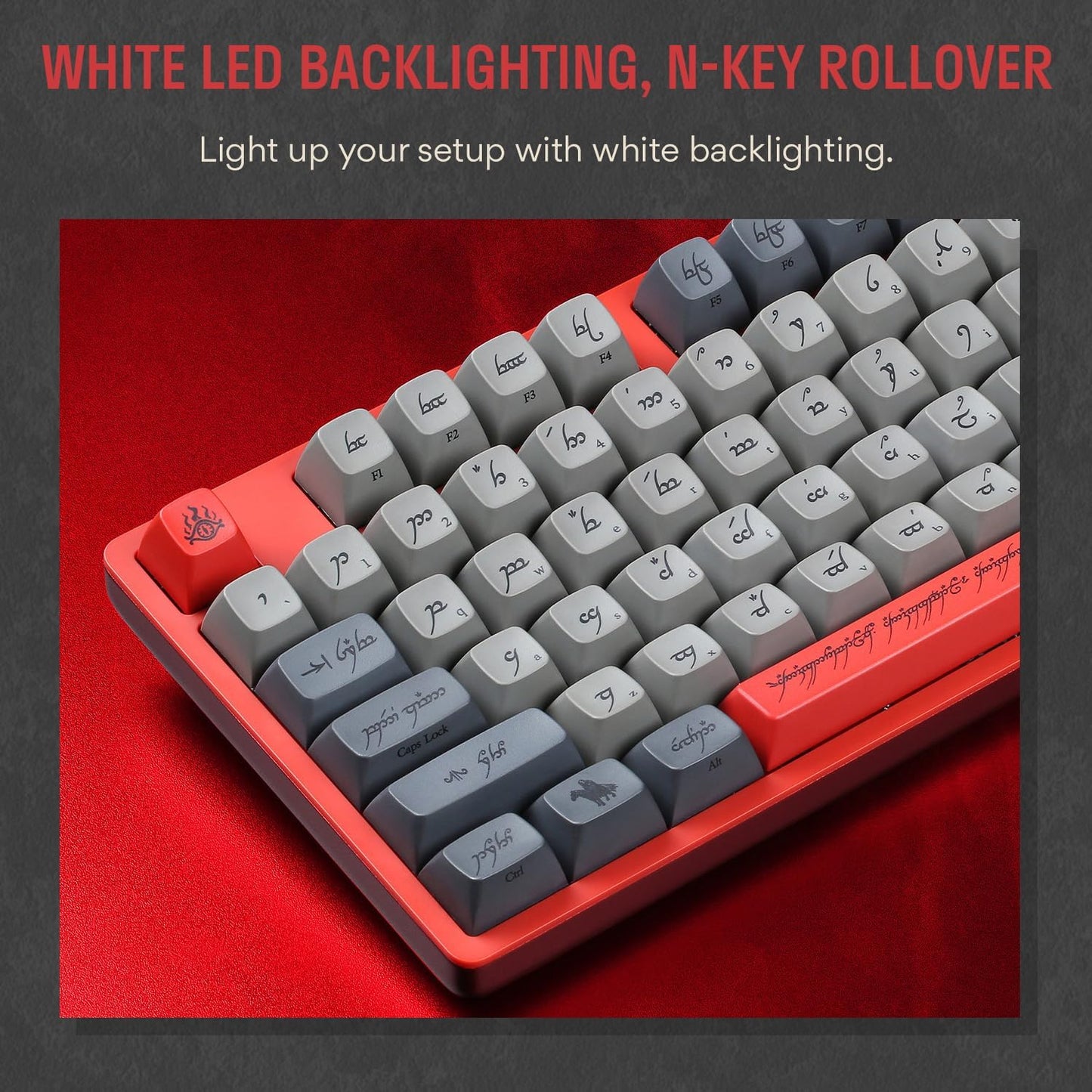 DROP + The Lord of The Rings™ Ringwraith™ TKL Mechanical Keyboard - MT3 Profile Keycaps with Accent Keys - Holy Panda X Tactile Switches - PBT Dye-Sub Keycaps - LED Backlight - Red