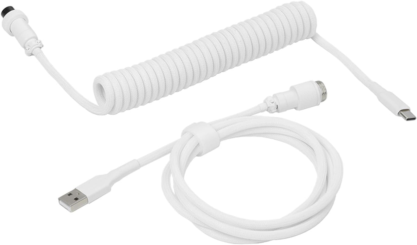 DROP Black and White Coiled Keyboard Cable - Aviator Connector - White