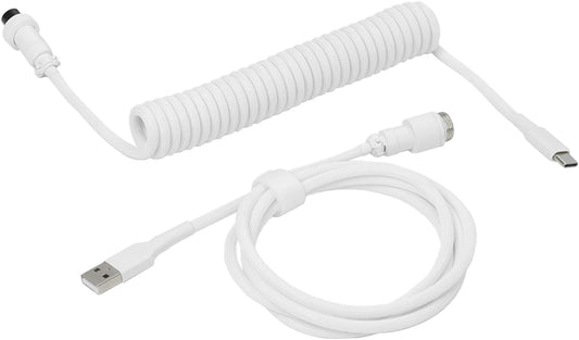 DROP Black and White Coiled Keyboard Cable - Aviator Connector - White