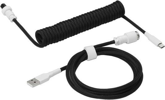DROP Black and White Coiled Keyboard Cable - Aviator Connector - White-on-Black