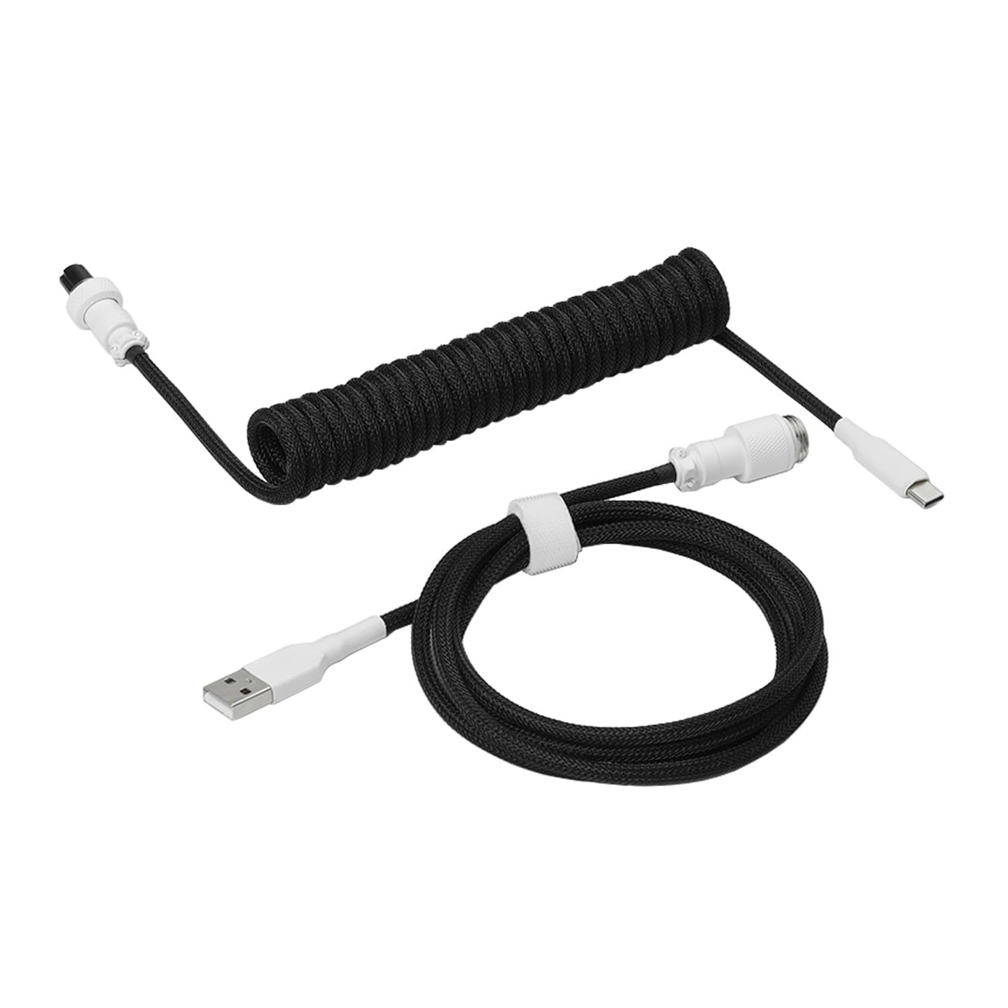 DROP Black and White Coiled Keyboard Cable - Aviator Connector - Black-on-White