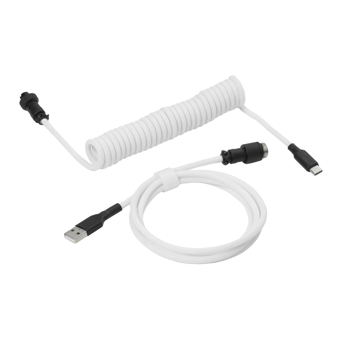DROP Black and White Coiled Keyboard Cable - Aviator Connector - Black-on-White