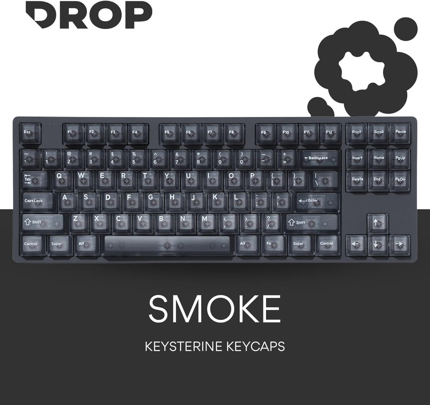 DROP + MiTo Keysterine Transparent ABS Keycap Set R2 - Smoke - 60%, 65%, 75%, TKL, WKL, 1800, 96-Key, Full-Size and More Cherry MX Style Keyboard Compatibility