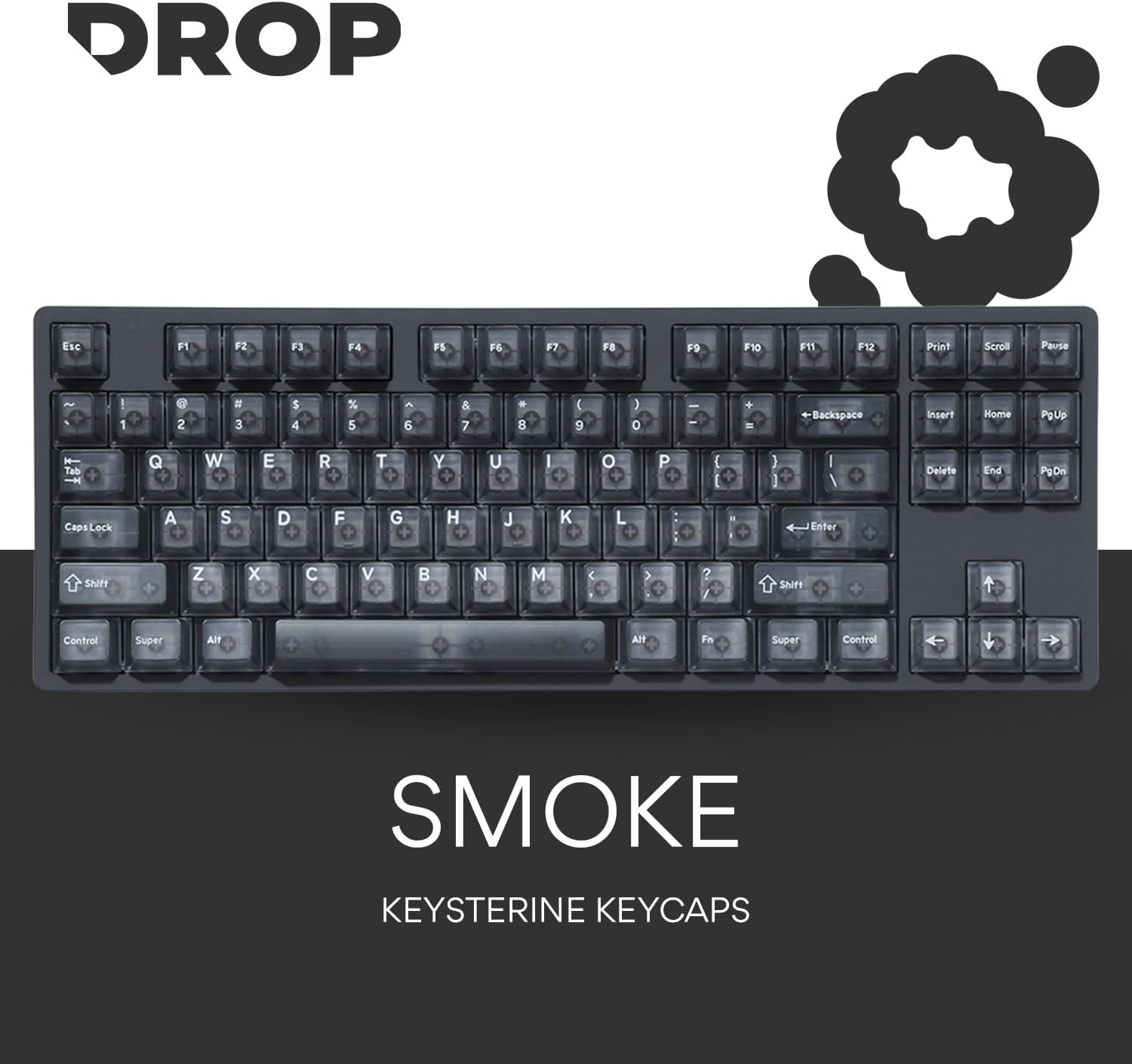 DROP + MiTo Keysterine Transparent ABS Keycap Set R2 - Smoke - 60%, 65%, 75%, TKL, WKL, 1800, 96-Key, Full-Size and More Cherry MX Style Keyboard Compatibility