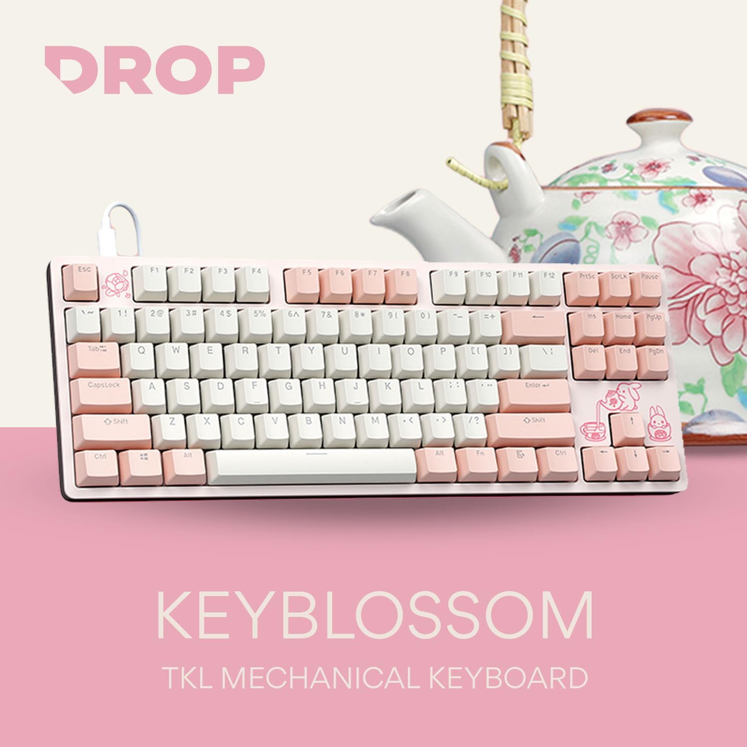 DROP Expression Series Keyblossom TKL Mechanical Keyboard - Holy Panda X Tactile Switches - PBT Double-Shot Keycaps - LED Backlight - Pink