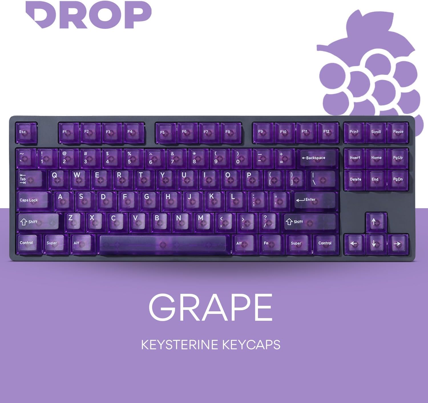 DROP + MiTo Keysterine Transparent ABS Keycap Set R2 - Grape - 60%, 65%, 75%, TKL, WKL, 1800, 96-Key, Full-Size and More Cherry MX Style Keyboard Compatibility