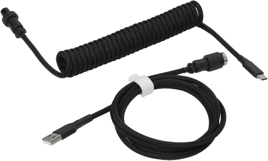 DROP Black and White Coiled Keyboard Cable - Aviator Connector - Black