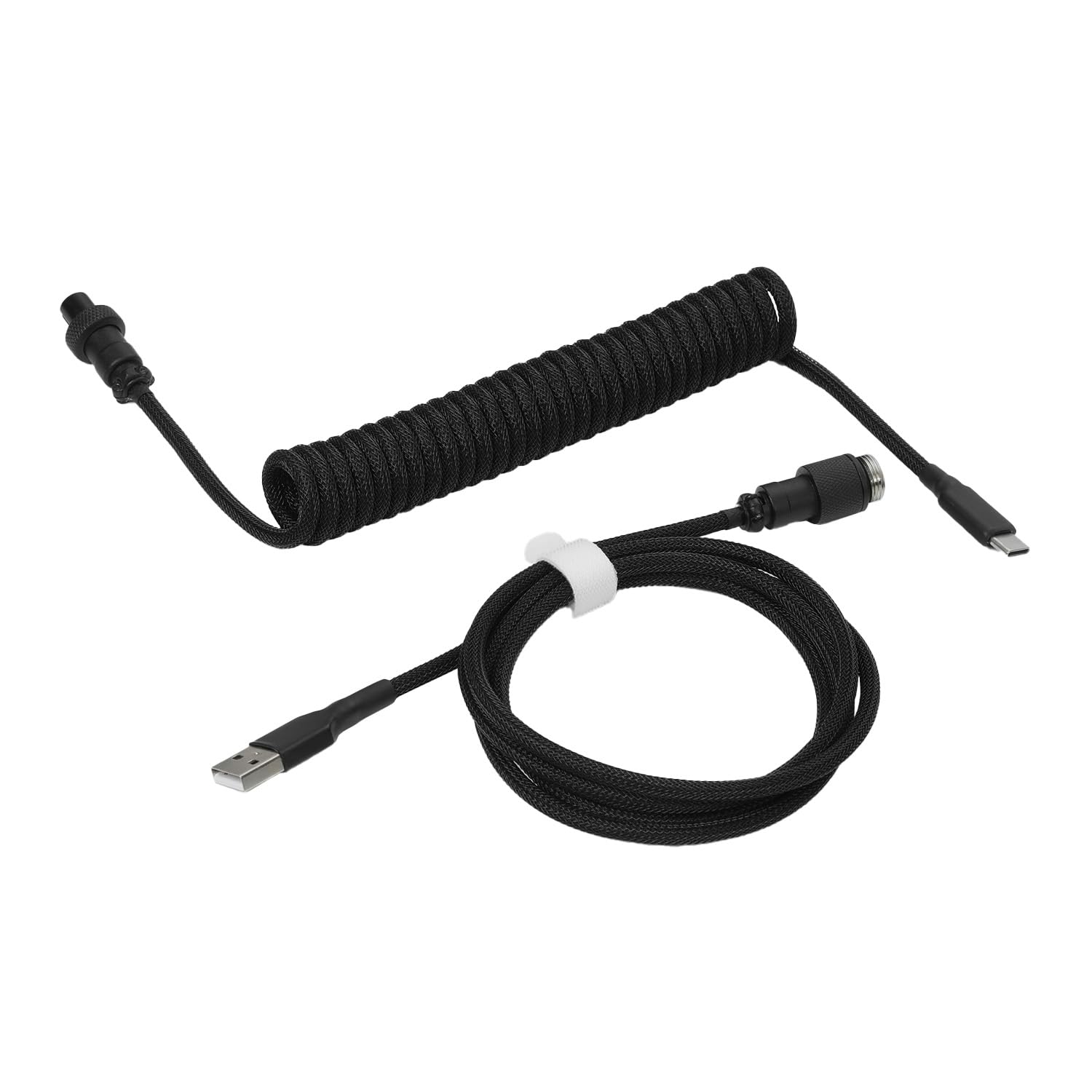 DROP Black and White Coiled Keyboard Cable - Aviator Connector - Black-on-White