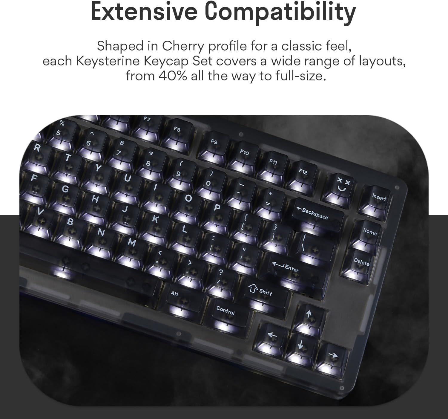 DROP + MiTo Keysterine Transparent ABS Keycap Set R2 - Smoke - 60%, 65%, 75%, TKL, WKL, 1800, 96-Key, Full-Size and More Cherry MX Style Keyboard Compatibility