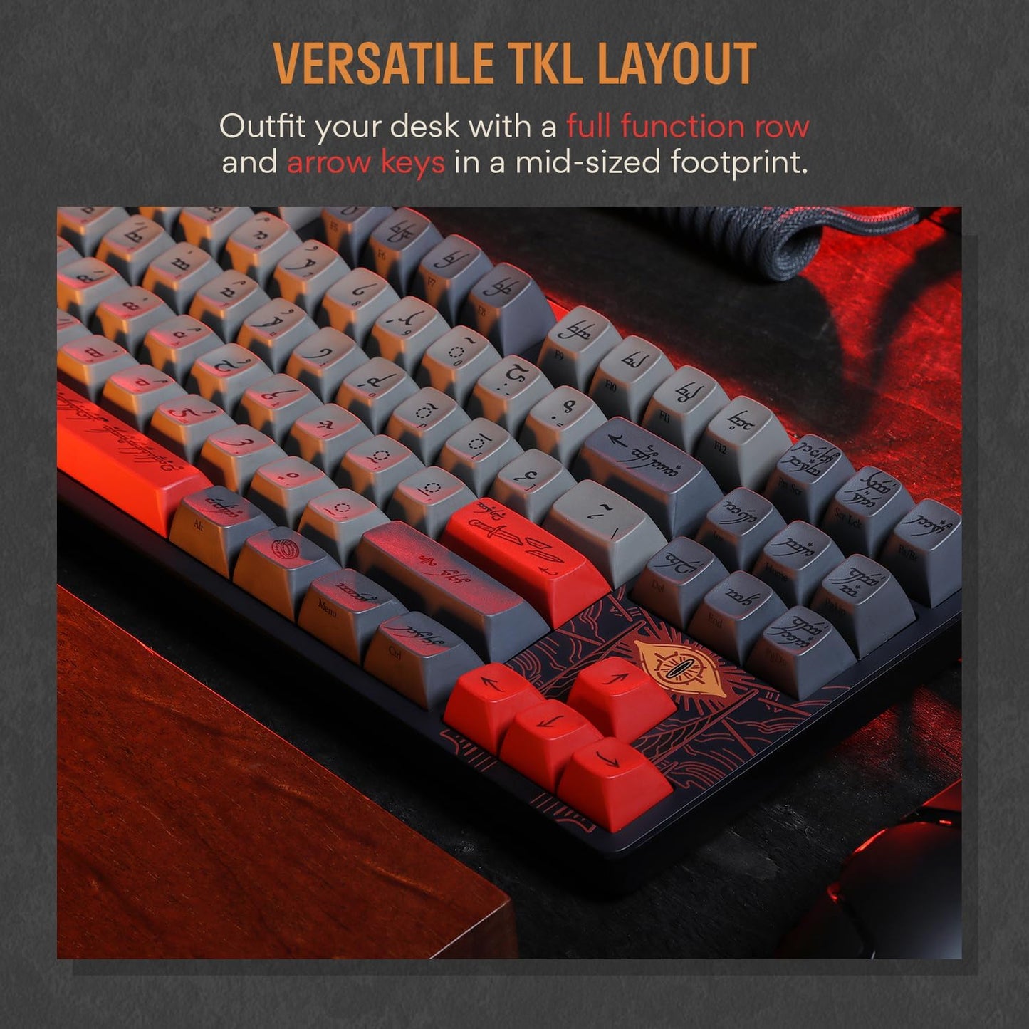 DROP + The Lord of The Rings™ Black Speech TKL Mechanical Keyboard - MT3 Profile Keycaps with Accent Keys - Holy Panda X Tactile Switches - PBT Dye-Sub Keycaps - LED Backlight - Black