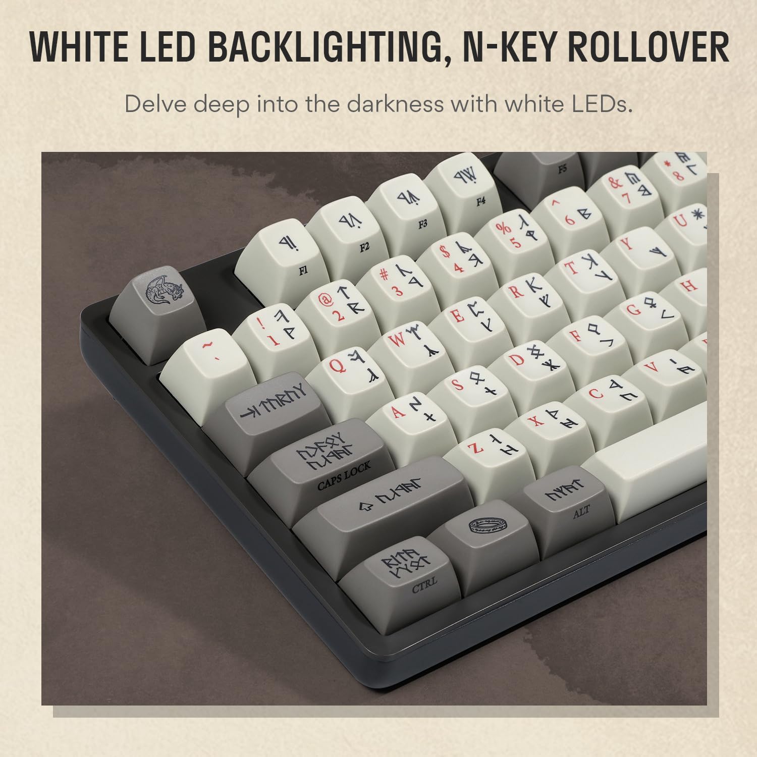 DROP + The Lord of The Rings™ Dwarvish TKL Mechanical Keyboard - MT3 Profile Keycaps with Accent Keys - Holy Panda X Tactile Switches - PBT Dye-Sub Keycaps - LED Backlight - Dark Gray
