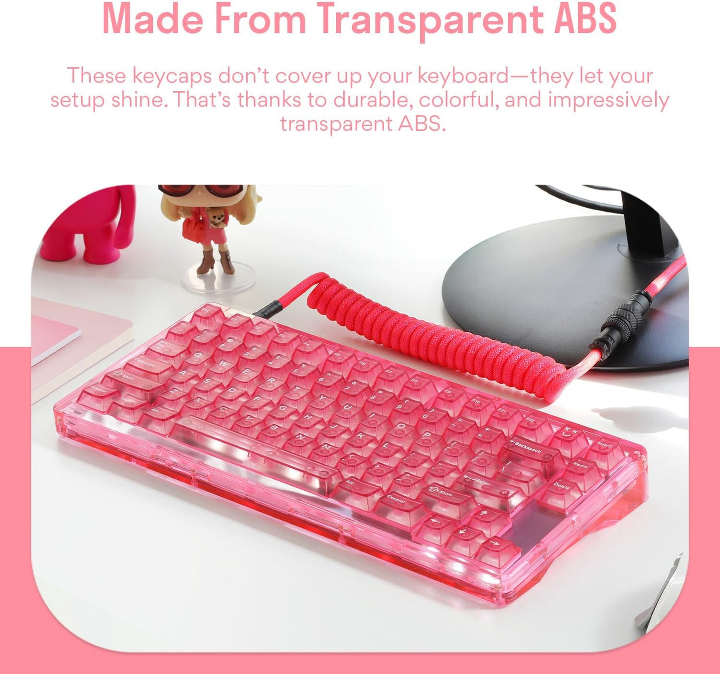 DROP + MiTo Keysterine Transparent ABS Keycap Set R2 - Raspberry - 60%, 65%, 75%, TKL, WKL, 1800, 96-Key, Full-Size and More Cherry MX Style Keyboard Compatibility