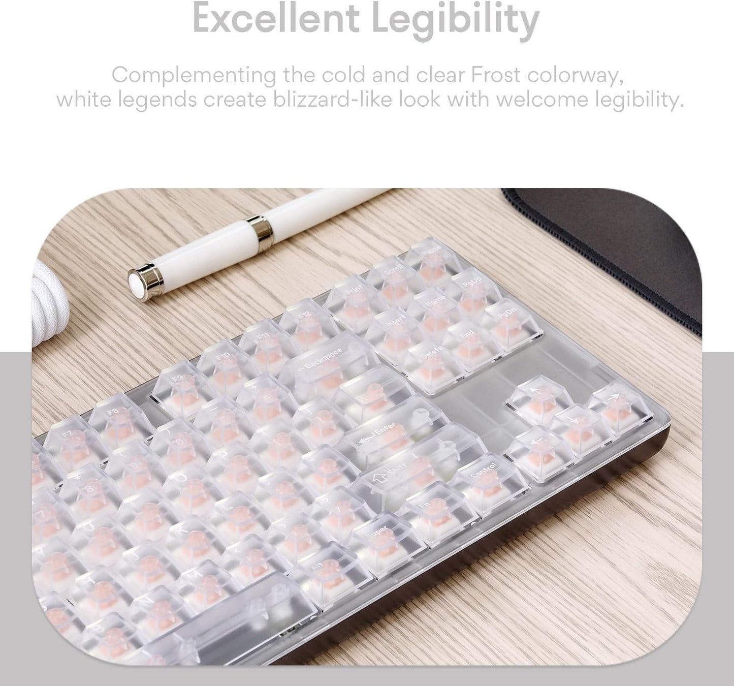 DROP + MiTo Keysterine Transparent ABS Keycap Set R2 - Frost - 60%, 65%, 75%, TKL, WKL, 1800, 96-Key, Full-Size and More Cherry MX Style Keyboard Compatibility