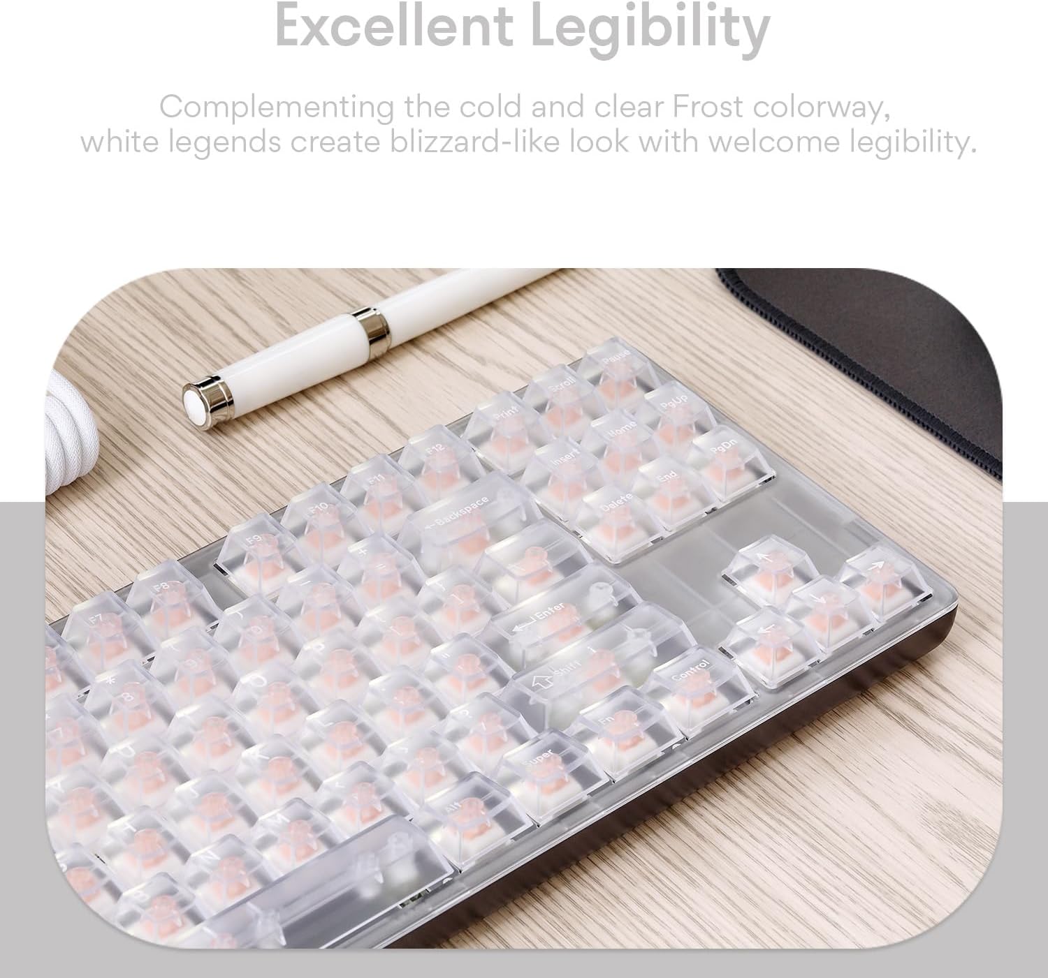 DROP + MiTo Keysterine Transparent ABS Keycap Set R2 - Frost - 60%, 65%, 75%, TKL, WKL, 1800, 96-Key, Full-Size and More Cherry MX Style Keyboard Compatibility