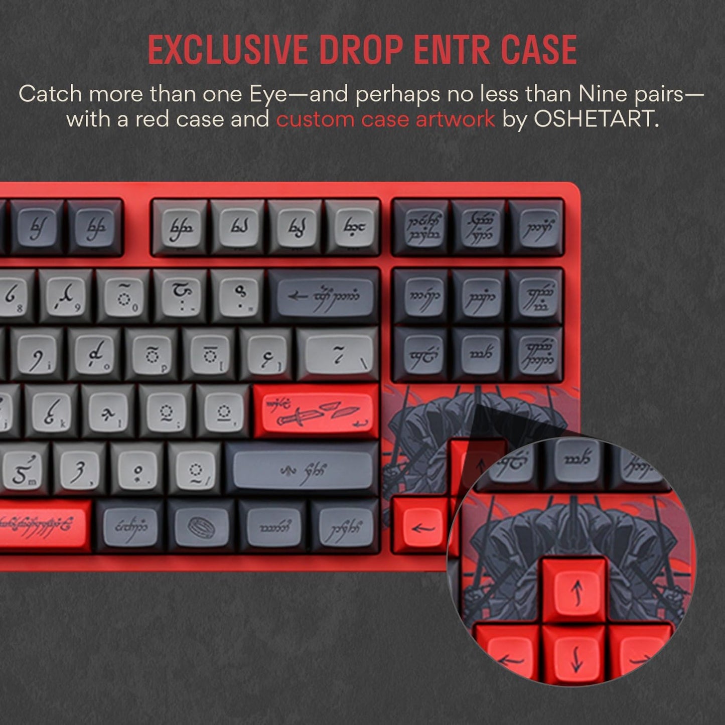 DROP + The Lord of The Rings™ Ringwraith™ TKL Mechanical Keyboard - MT3 Profile Keycaps with Accent Keys - Holy Panda X Tactile Switches - PBT Dye-Sub Keycaps - LED Backlight - Red