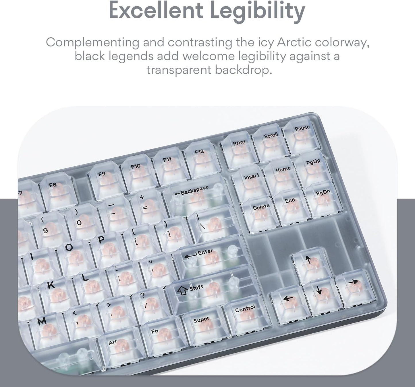 DROP + MiTo Keysterine Transparent ABS Keycap Set R2 - Arctic - 60%, 65%, 75%, TKL, WKL, 1800, 96-Key, Full-Size and More Cherry MX Style Keyboard Compatibility