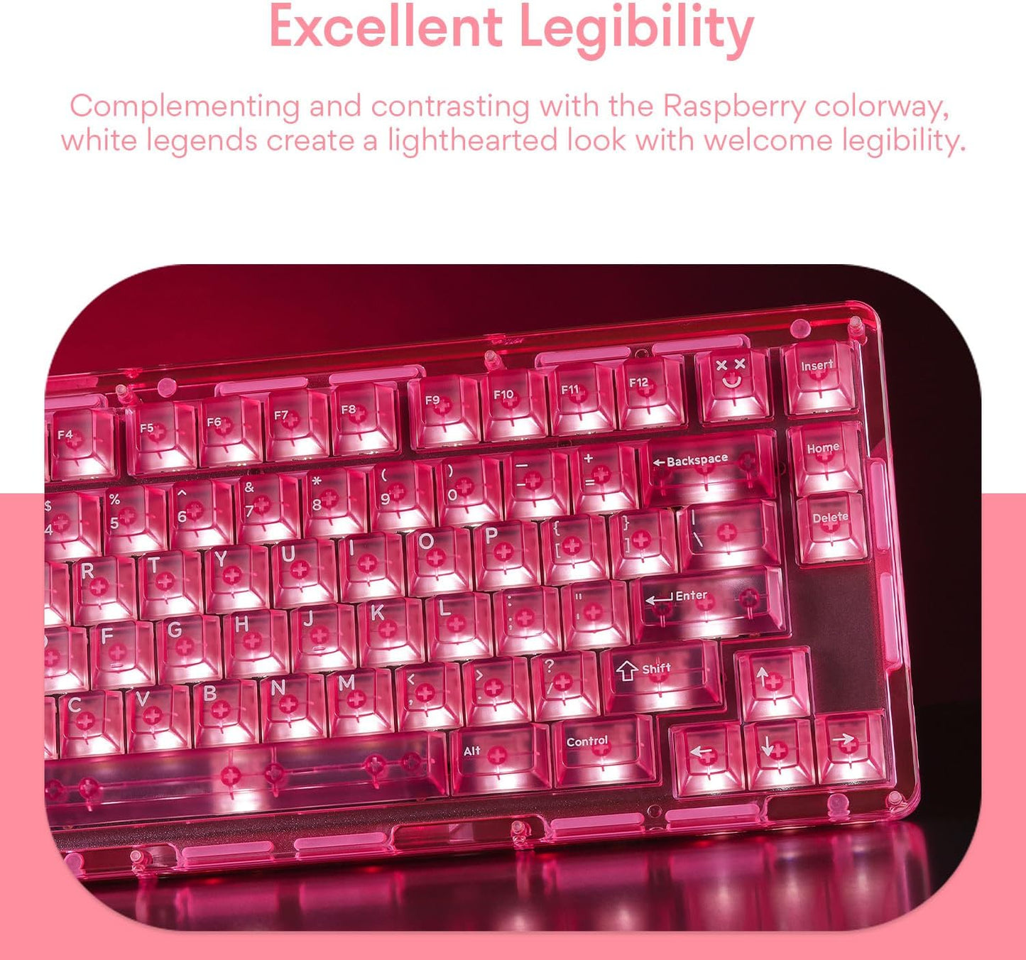 DROP + MiTo Keysterine Transparent ABS Keycap Set R2 - Raspberry - 60%, 65%, 75%, TKL, WKL, 1800, 96-Key, Full-Size and More Cherry MX Style Keyboard Compatibility