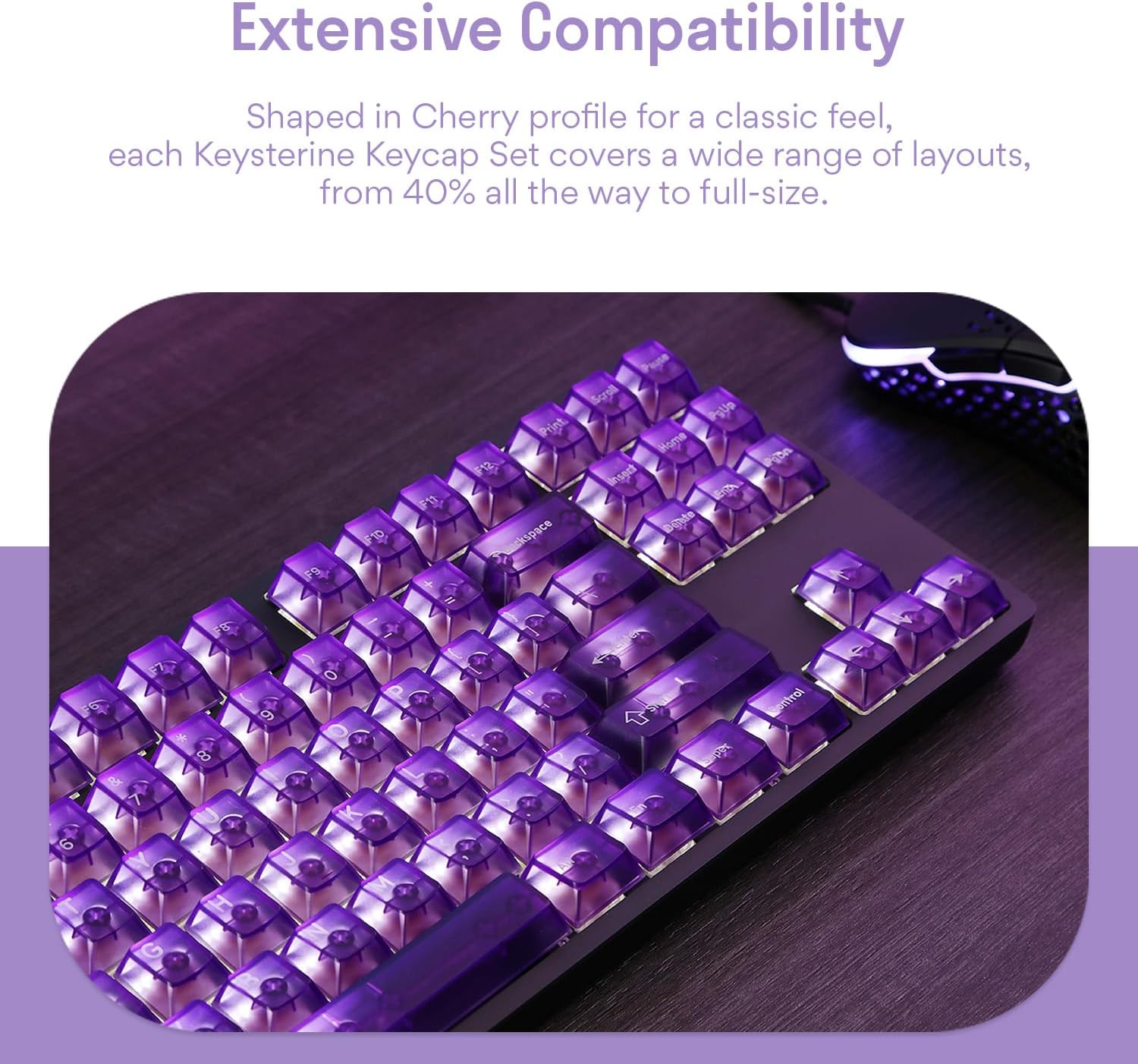 DROP + MiTo Keysterine Transparent ABS Keycap Set R2 - Grape - 60%, 65%, 75%, TKL, WKL, 1800, 96-Key, Full-Size and More Cherry MX Style Keyboard Compatibility