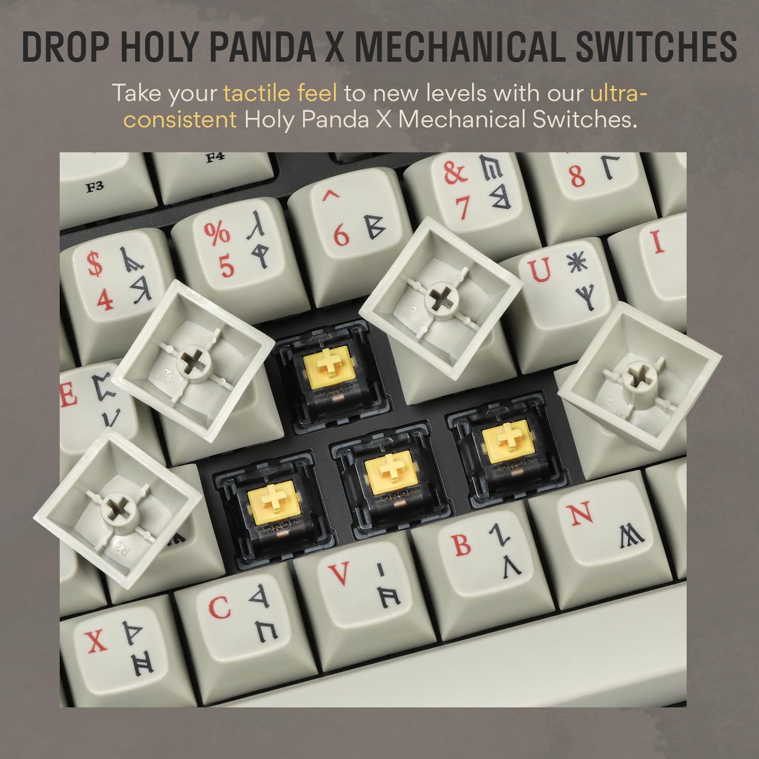 DROP + The Lord of The Rings™ Dwarvish TKL Mechanical Keyboard - MT3 Profile Keycaps with Accent Keys - Holy Panda X Tactile Switches - PBT Dye-Sub Keycaps - LED Backlight - Dark Gray