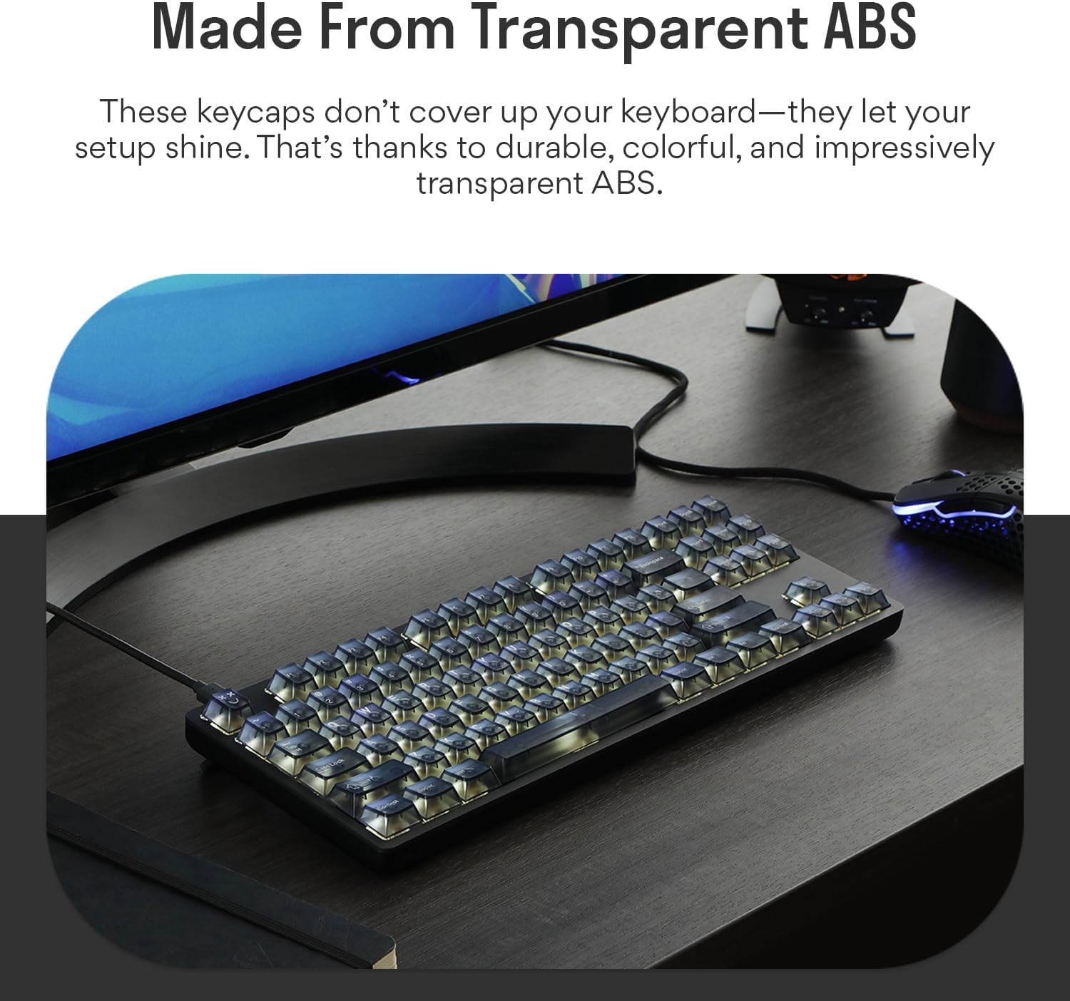 DROP + MiTo Keysterine Transparent ABS Keycap Set R2 - Smoke - 60%, 65%, 75%, TKL, WKL, 1800, 96-Key, Full-Size and More Cherry MX Style Keyboard Compatibility