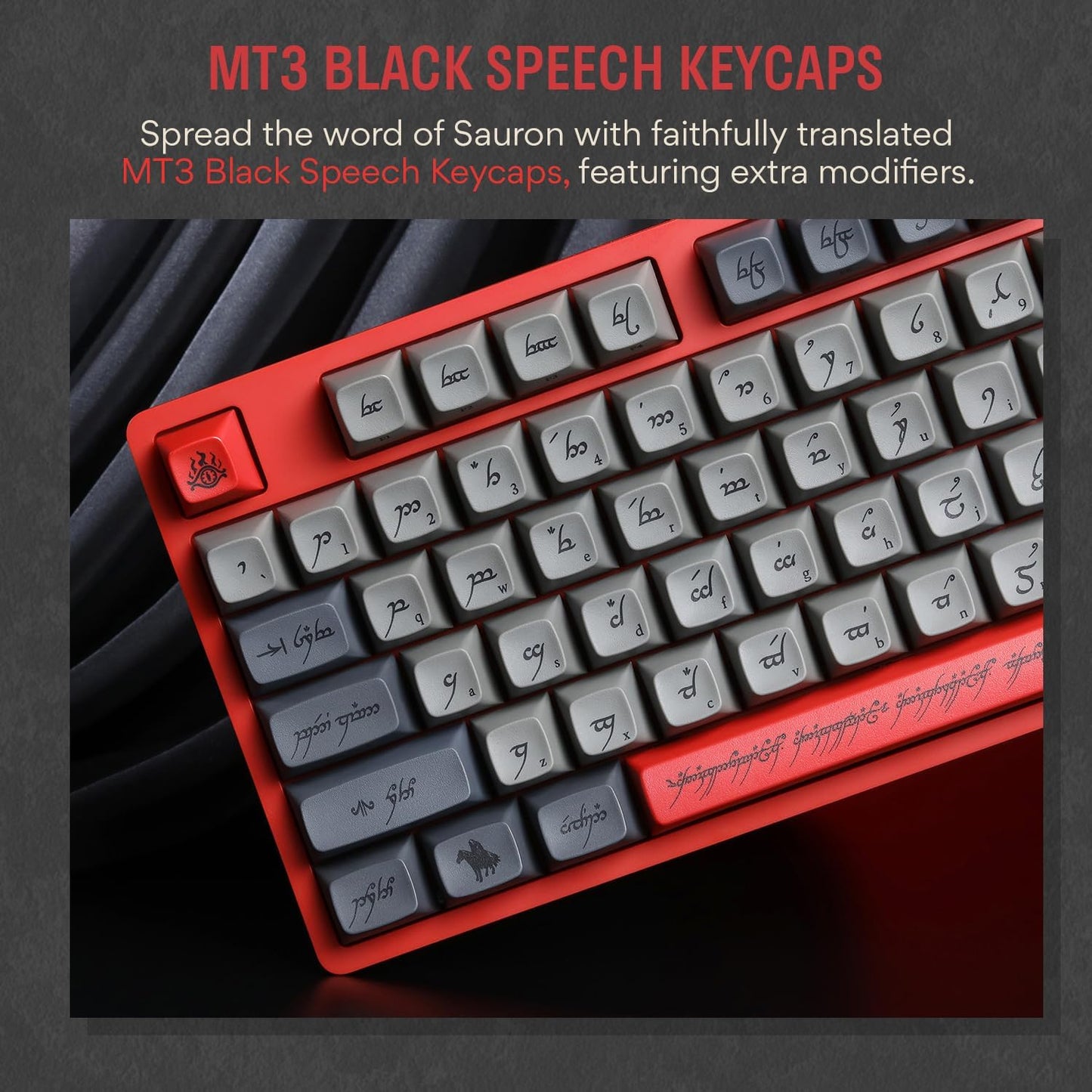 DROP + The Lord of The Rings™ Ringwraith™ TKL Mechanical Keyboard - MT3 Profile Keycaps with Accent Keys - Holy Panda X Tactile Switches - PBT Dye-Sub Keycaps - LED Backlight - Red