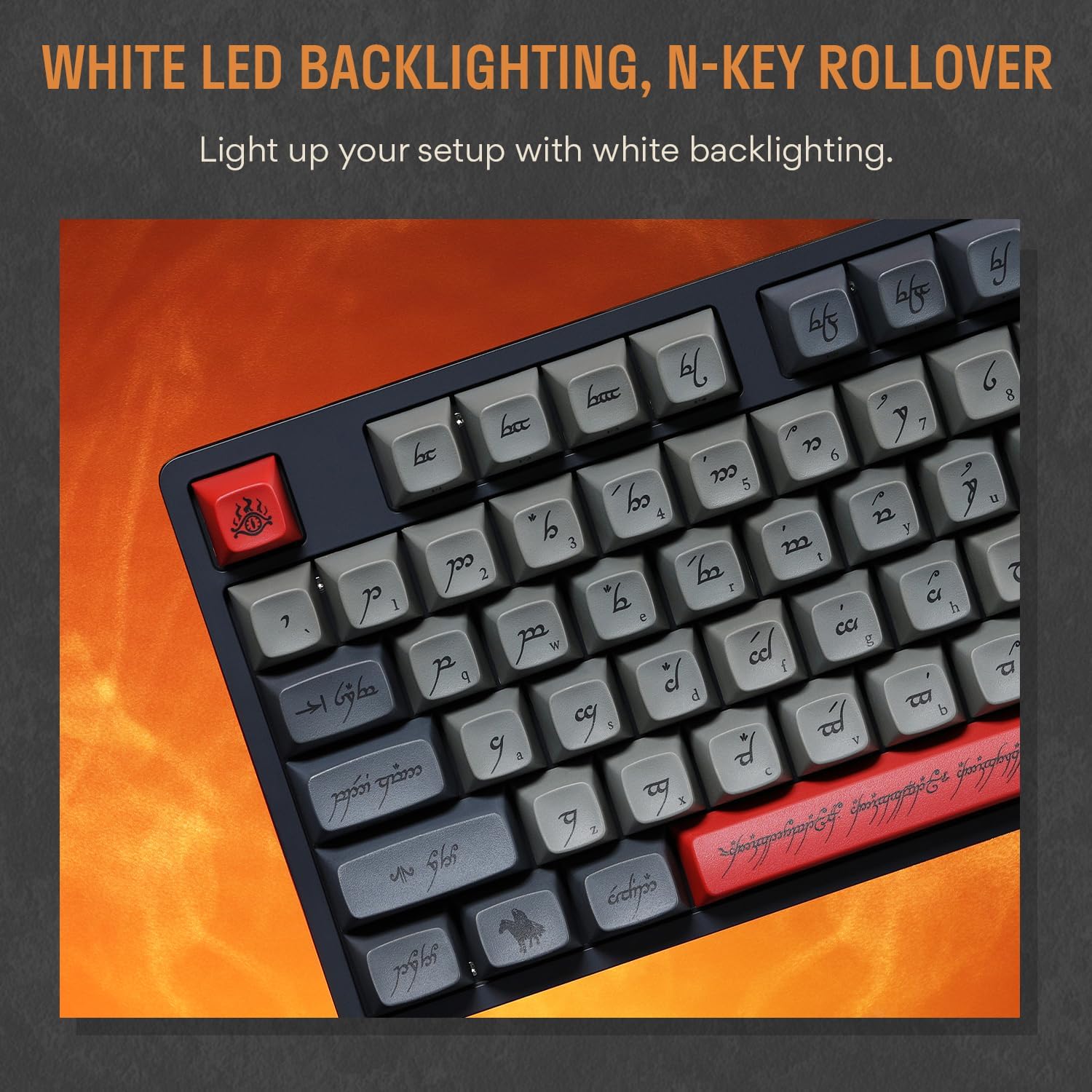 DROP + The Lord of The Rings™ Black Speech TKL Mechanical Keyboard - MT3 Profile Keycaps with Accent Keys - Holy Panda X Tactile Switches - PBT Dye-Sub Keycaps - LED Backlight - Black