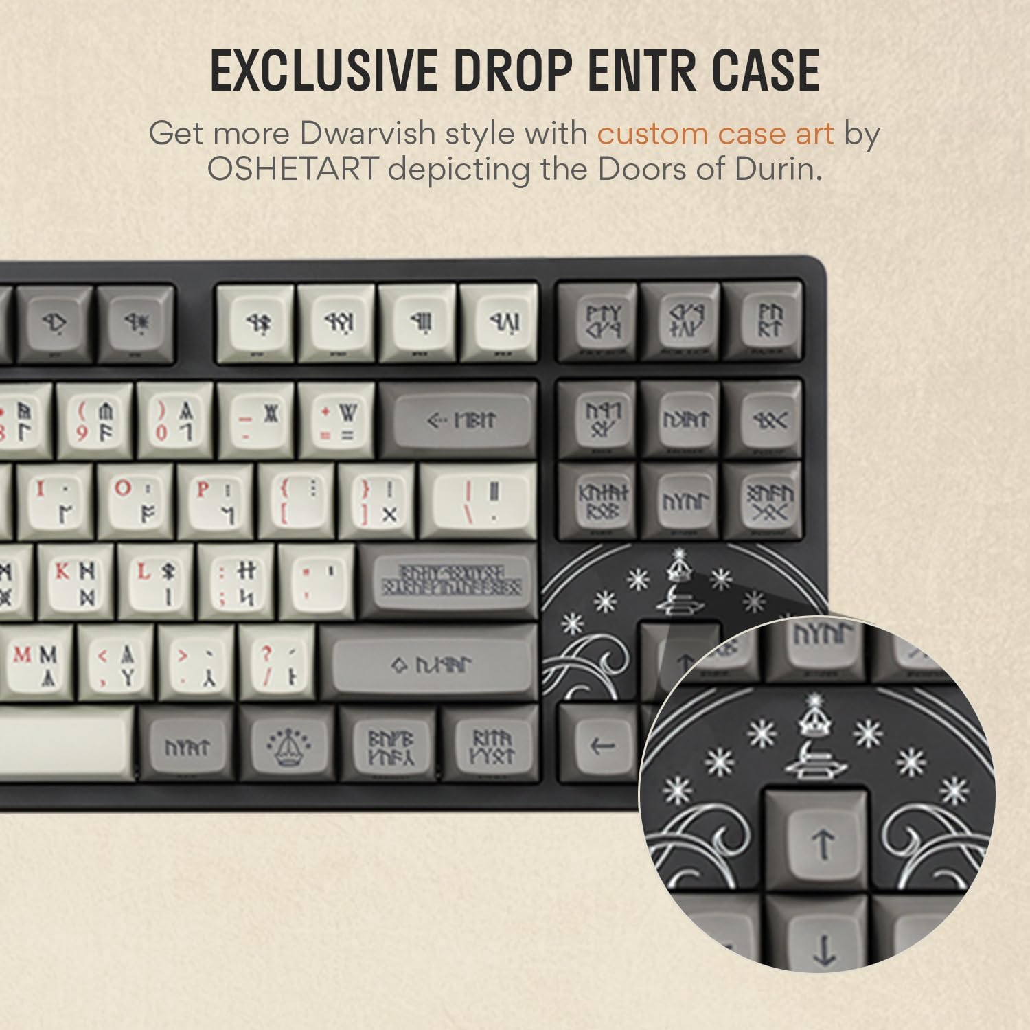 DROP + The Lord of The Rings™ Dwarvish TKL Mechanical Keyboard - MT3 Profile Keycaps with Accent Keys - Holy Panda X Tactile Switches - PBT Dye-Sub Keycaps - LED Backlight - Dark Gray