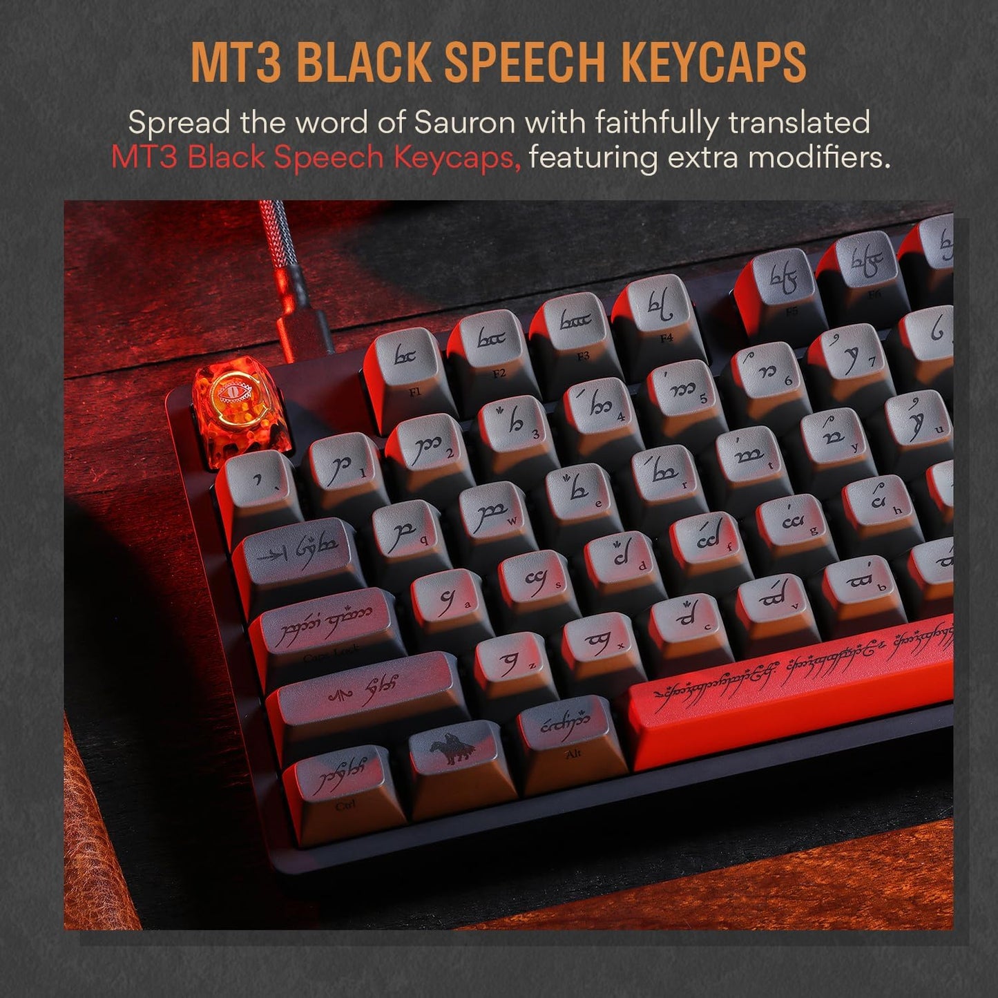 DROP + The Lord of The Rings™ Black Speech TKL Mechanical Keyboard - MT3 Profile Keycaps with Accent Keys - Holy Panda X Tactile Switches - PBT Dye-Sub Keycaps - LED Backlight - Black