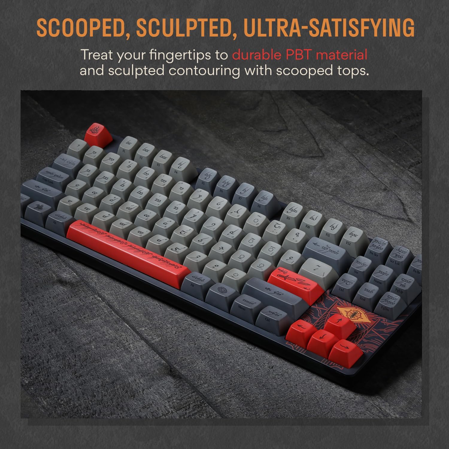 DROP + The Lord of The Rings™ Black Speech TKL Mechanical Keyboard - MT3 Profile Keycaps with Accent Keys - Holy Panda X Tactile Switches - PBT Dye-Sub Keycaps - LED Backlight - Black